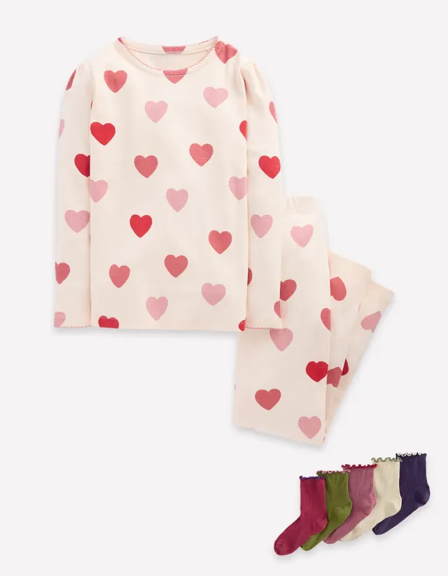 バスケスクールHeartハーツユニフィーム/ジャージ/ソックスセット145cm Snug Long John Pajamas - Soft Ivory Hearts | Boden USA